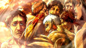 動漫角色在熾熱的夕陽餘暉中緊緊擁抱。 — 高樓入侵 壁紙