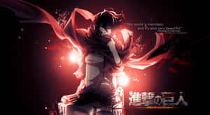 動漫角色在《進擊的巨人》的黑暗場景中紅色斗篷發光。 — 進擊的巨人 壁紙