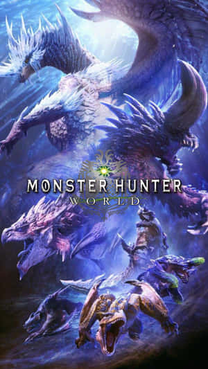 來自《魔物獵人 世界》的水下戰鬥場景中的怪物和獵人。 — 魔物獵人 世界 壁紙