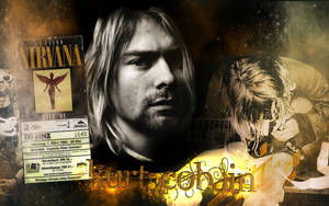 Kurt Cobain 演唱會海報拼貼畫，附門票和吉他表演。 — 肯伊·威斯特 壁紙