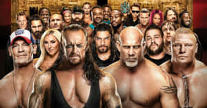 WWE摔角手和名人在宣傳照片中激烈擺姿勢。 — WWE GIF 壁紙