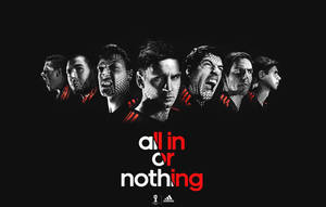 七個表情激烈的足球員和短語 all in or nothing。 — 愛迪達 GIF 壁紙