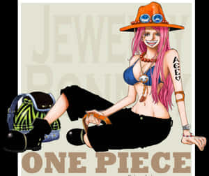 來自《One Piece》的動畫角色珠寶·波妮坐著，旁邊有一個背包。 — 海盜 壁紙
