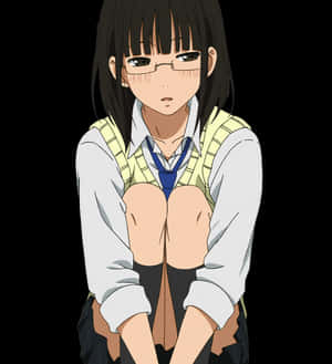 動漫女孩穿著校服戴眼鏡彎腰坐著低頭看 — Galaxy Z Flip 8 壁紙