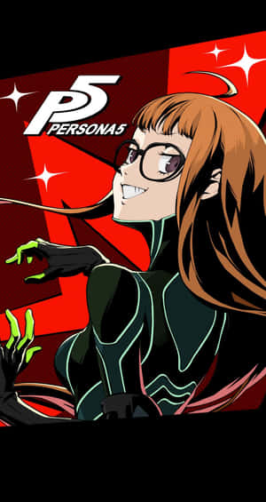 來自 Persona 5 的動畫角色在紅色背景前微笑，雙手發出綠色光芒。 — 女神異聞錄5 壁紙