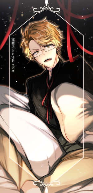 戴眼鏡的動漫男孩在繁星夜空下與紅色絲帶一起在床上睡覺。 — Pixel 4 壁紙