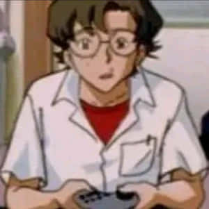 戴眼鏡的動漫男孩拿著遊戲控制器。 — 前衛動漫 壁紙