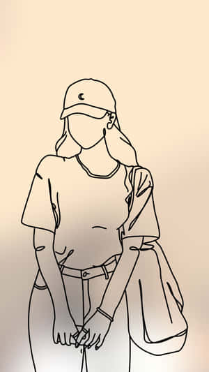 一個戴帽子和休閒服裝的人拿著包包，以極簡線條繪製。 — 酷 壁紙