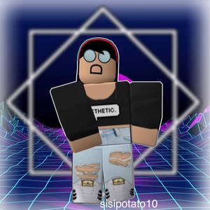 Roblox 角色在霓虹網格中，穿著破洞牛仔褲和帽子 — 可愛 Roblox 壁紙