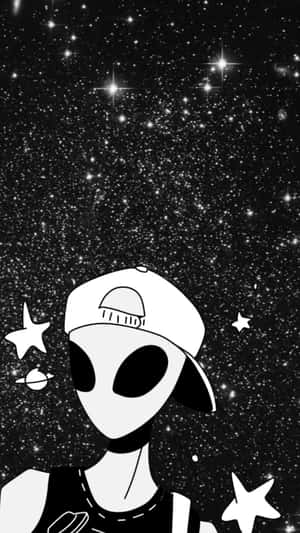 戴帽子的外星人仰望太空中的星星和行星。 — 星星 壁紙