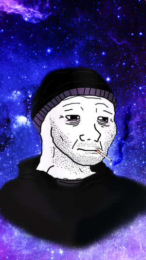 戴毛帽男子在星空紫色銀河背景下抽煙。 — 孤獨悲傷 壁紙