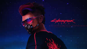 Cyberpunk 2077 角色，戴紅色太陽眼鏡和火焰刺青，繁星夜空。 — 電馭叛客2077 壁紙