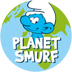 地球上的藍精靈角色，帶有「Planet Smurf」文字 — 藍色小精靈 壁紙
