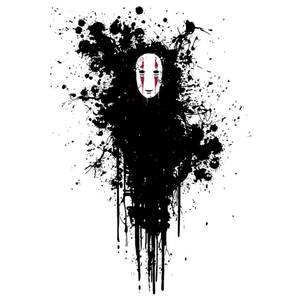 白色面具鬼影人物，帶有紅色條紋，被黑色墨水飛濺包圍。 — 無臉男 壁紙