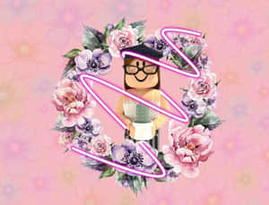 Roblox角色在花環中拿著仙人掌，帶有霓虹燈輪廓 — 酷炫 Roblox 壁紙