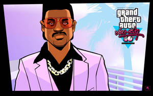 GTA Vice City 10週年紀念角色，身穿粉紅色西裝和紅色太陽眼鏡 — 電玩遊戲 GIF 壁紙
