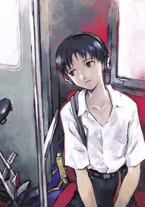 戴著耳機的動漫男孩坐在佈滿塗鴉的火車上。 — 阿基拉 壁紙