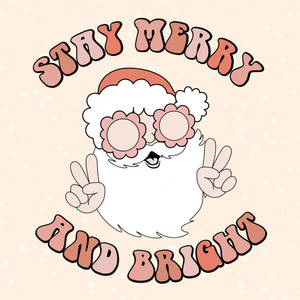 戴著花形太陽眼鏡和和平手勢的聖誕老人，附有「Stay Merry and Bright」文字。 — 聖誕老人 壁紙