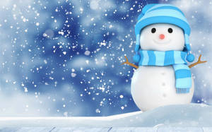 一個微笑的雪人，戴著藍色帽子和圍巾，在一個下雪的冬日。 — 雪人 壁紙