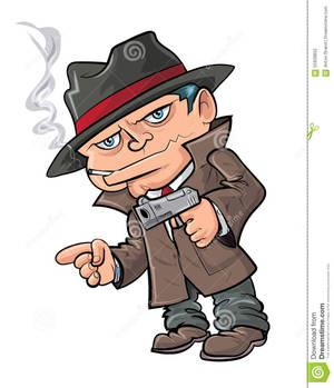 戴軟呢帽的卡通黑幫抽煙時用槍指著。 — 夜魔俠 壁紙