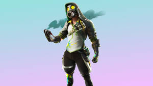 Fortnite角色戴防毒面具手持噴漆罐，帶有油漆飛濺 — 瓦斯 壁紙