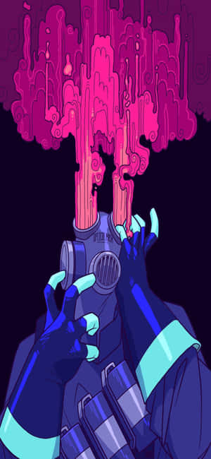 戴防毒面具的人，粉紅色液體從頂部滴落 — 電玩遊戲 GIF 壁紙