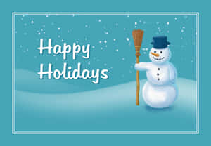 雪人拿著掃帚，飄雪中有「Happy Holidays」文字。 — 聖誕燈飾 壁紙