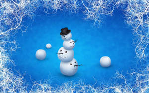 一個微笑的雪人戴著高帽，被雪球和結霜的樹枝包圍。 — 雪景 GIF 壁紙