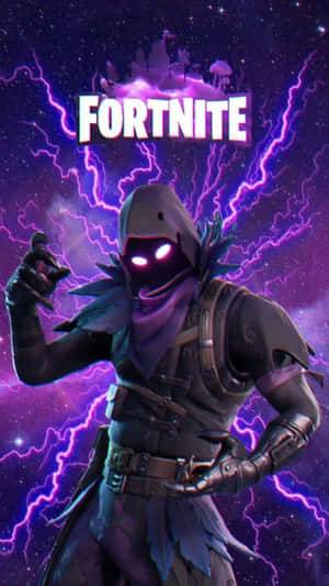 紫色閃電風暴中眼睛發光的Fortnite角色 — 烏鴉 壁紙