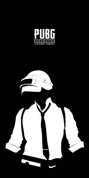 PUBG Corporation標誌，黑色背景上戴頭盔和領帶角色的白色剪影。 — Off white 標誌 壁紙