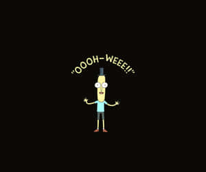 戴高帽的卡通香蕉在黑色背景上驚呼 ooh-wee。