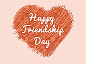 手繪橙色心形，帶有「Happy Friendship Day」文字，蜜桃色背景。 — 友誼日 壁紙