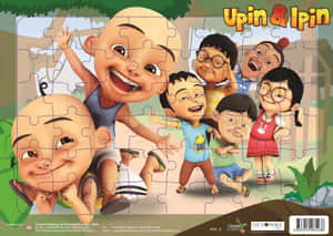 一個拼圖，上面有一群孩子 — Upin Ipin 壁紙