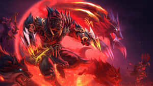 擁有火焰利爪和狼群的惡魔戰士在地獄般的戰鬥場景中。 — 野獸先生 壁紙
