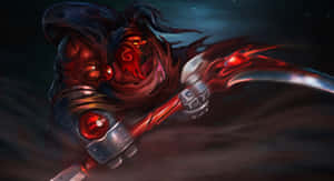 擁有發光紅眼的惡魔戰士，在黑暗的夜空中揮舞著火焰鐮刀。 — Dota 2 4K 壁紙