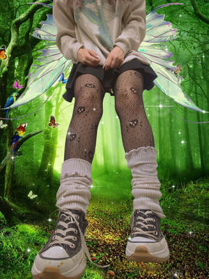 擁有精靈翅膀和蝴蝶緊身褲的人在魔法森林中。 — 卡通鞋子 壁紙