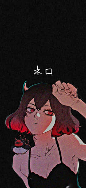 擁有紅眼睛和惡魔角的動漫女孩，悲傷地抱着頭。 — 日本動漫 壁紙