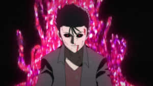 動漫男性角色，擁有紅色眼睛和血痕，被粉紅色能量包圍。 — 櫻島麻衣 壁紙