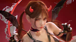 動漫風格的惡魔女孩，紅色角、黑色翅膀，戴著五角星項鍊。 — 暗黑少女風 壁紙