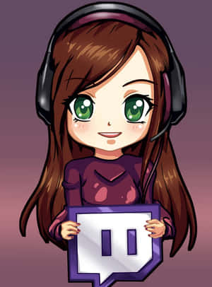 戴耳機的動漫女孩拿著Twitch標誌 — 酷炫遊戲 壁紙