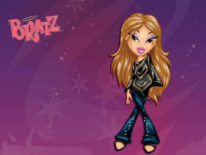 穿著時尚服裝的 Bratz 娃娃，背景為紫色星空。 — 娃娃 壁紙