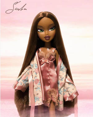 Bratz 娃娃身穿粉紅色花卉睡袍和緞面上衣，粉紅色背景 — 娃娃 壁紙