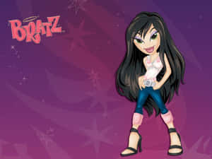 穿著粉紅色和藍色服裝的 Bratz 娃娃，背景為紫色星空。 — 娃娃 壁紙