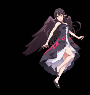 擁有黑色翅膀和紅色眼睛的動漫女孩漂浮在黑白連衣裙中。 — 回復術士的重啟人生 壁紙