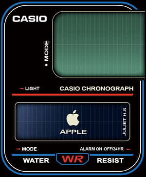 數位錶面模仿，在網格背景上顯示 Casio 和 Apple 標誌。 — 手錶 GIF 壁紙