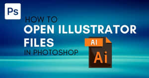 Adobe Photoshop 和 Illustrator 標誌，帶有教學文字，背景為藍色漸層。 — 創意 壁紙