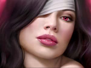 戴著眼罩的女性特寫肖像，有一隻發光的紅色眼睛。 — 高清 壁紙