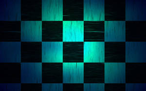 抽象數位棋盤格圖案，在深藍色背景上帶有發光的青綠色方塊。 — 黑白方格旗 壁紙
