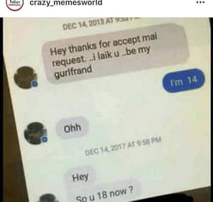 文字訊息截圖顯示一名14歲少女在被要求做女朋友後聲稱自己18歲。 — 奇妙人生 壁紙