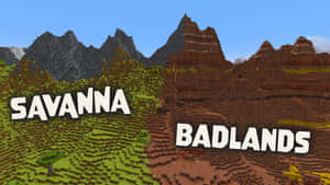 Minecraft稀樹草原和惡地生物群落比較，帶有方塊狀地形。 — 可愛 Minecraft 壁紙